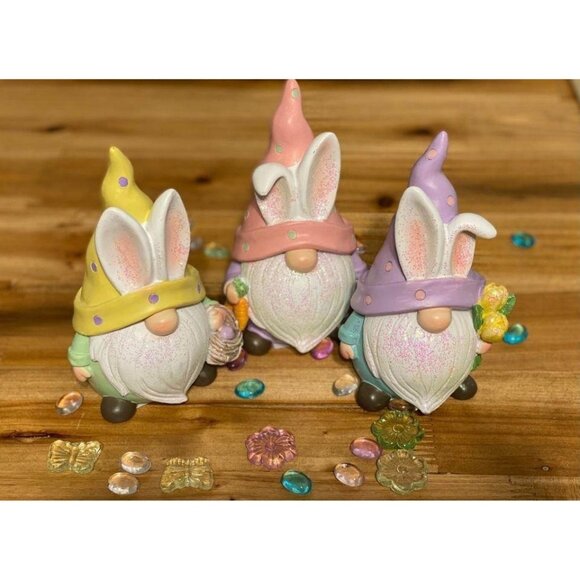 Set of 3 Easter Bunny ear gnomes Easter tiered tray Springtime decoration - Picture 2 of 12